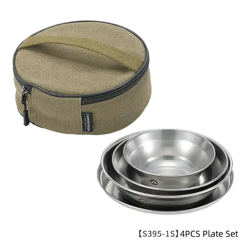 Outdoor Camping Korea - ชุดจานชามสแตนเลส 304 รุ่น S395-1S สำหรับแคมป์ปิ้ง ทำอาหาร