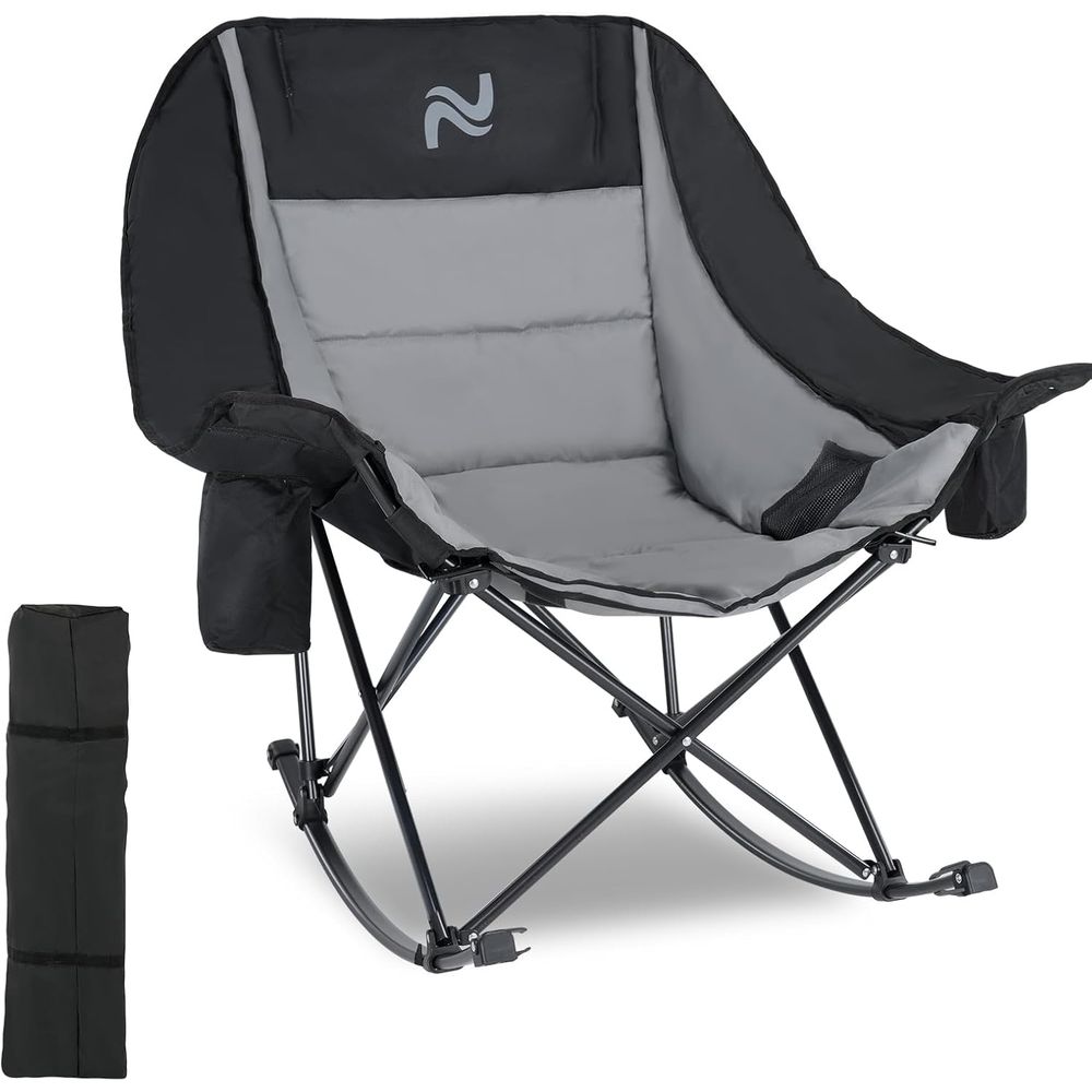 Outdoor Camping Rocking Chair - เก้าอี้โยกพกพาสำหรับใช้งานกลางแจ้งพร้อมกระเป๋าเก็บความเย็น - รับน้ำหนักได้ 400 ปอนด์, ผ้า