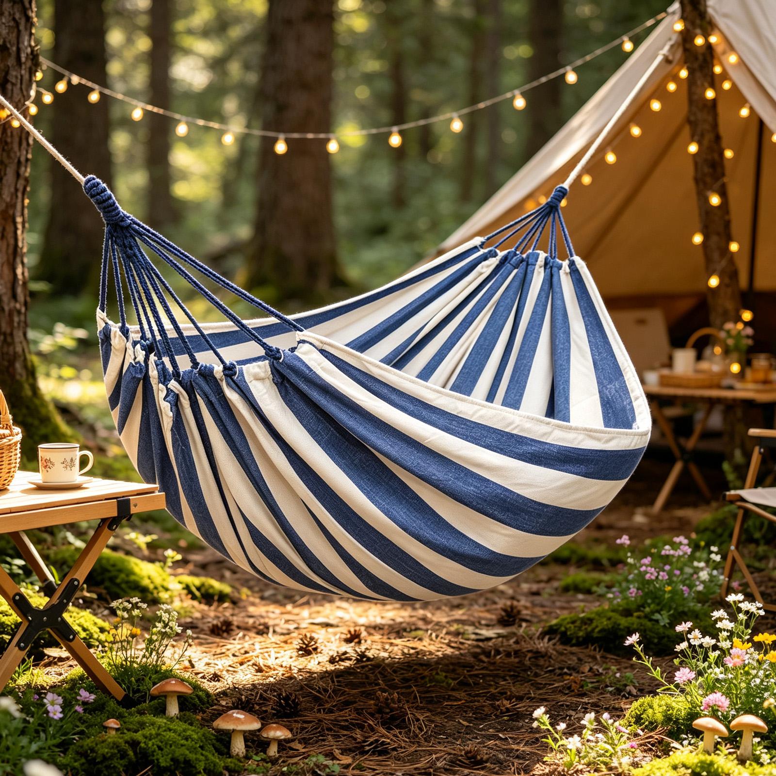 Camping Hammock - เปลญวนแบบพกพา 200x150 ซม. สะดวกสบาย น้ำหนักเบา เปลญวนต้นไม้สำหรับตั้งแคมป์
