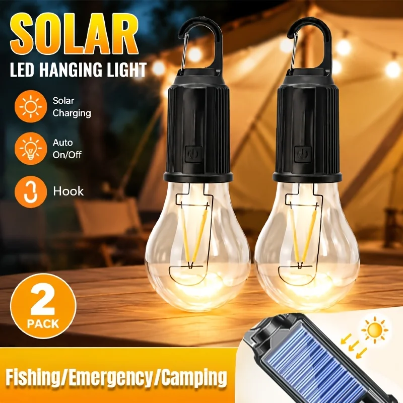 Outdoor Camping Gazebo - ไฟ LED พลังงานแสงอาทิตย์สำหรับตั้งแคมป์ ชนิดชาร์จไฟได้แบบ Type-C ไฟแขวนเต็นท์