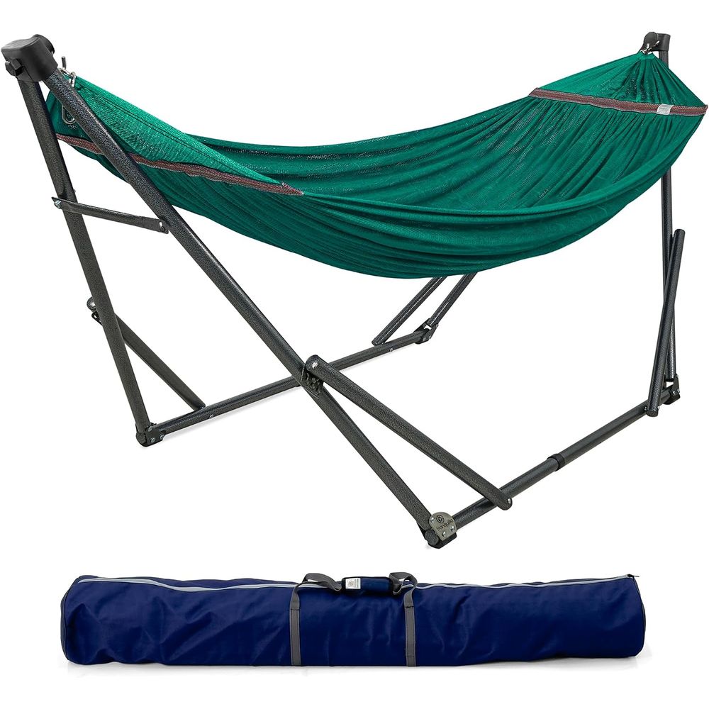 Camping Hammock - ขาตั้งเปลญวนแบบพับได้, ชุดเปลญวนและขาตั้งสำหรับตั้งแคมป์แบบพับได้, รองรับน้ำหนัก 600 ปอนด์, ขาตั้งเปลญวนคู่สำหรับ