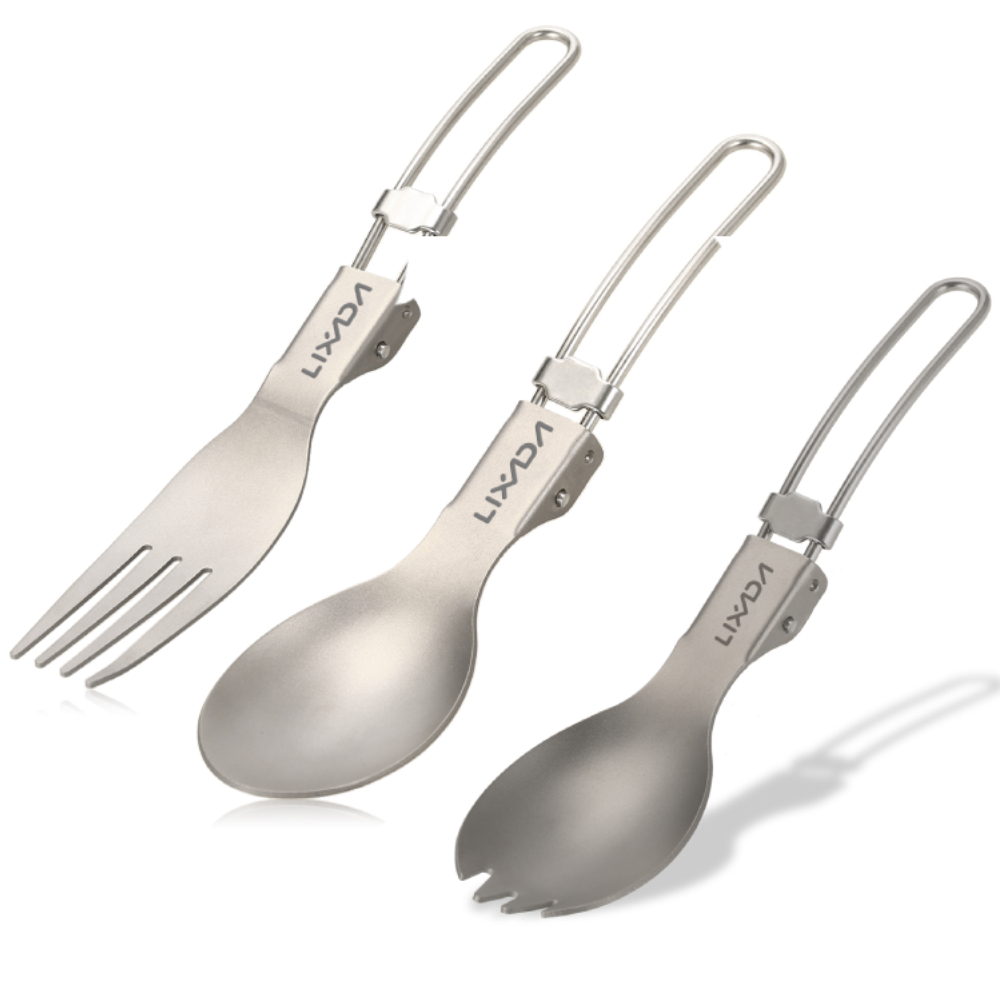 Outdoor Camping Dining Set - Lixada ไทเทเนียมพับส้อม Ultralight กลางแจ้งแบบพกพาอาหารค่ําส้อมผลไม้ Flatware บนโต๊ะอาหารสําหรับ