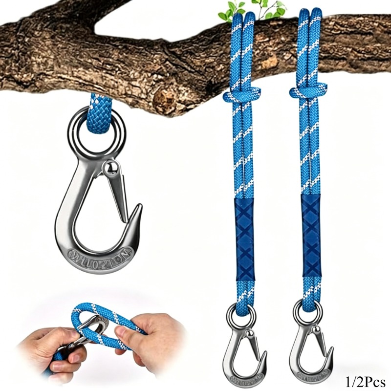Camping Hammock - 1/2 ชิ้น เชือกไนลอนพร้อมตะขอโลหะทนทานต่อการสึกหรอ - 59.06 นิ้ว,