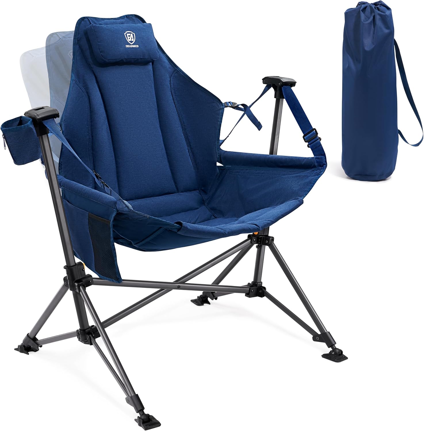 Camping Hammock - เก้าอี้แกว่งสำหรับตั้งแคมป์แบบมีเบาะ, เก้าอี้เปลญวนขนาดใหญ่พิเศษพร้อมที่วางแก้วแบบถอดได้, เก้าอี้โยกพับได้แบบพกพาสำหรับกิจกรรมกลางแจ้ง, รองรับน้ำหนักได้ 400 ปอนด์
