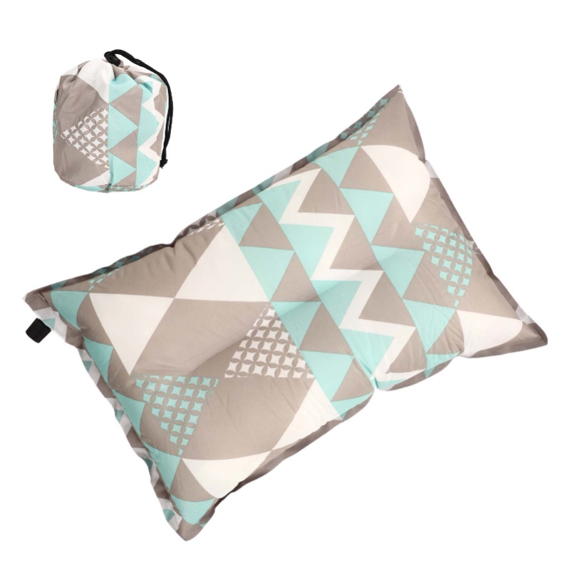 Camp Pillow Compressible - หมอนเป่าลมอัตโนมัติ โฟมบีบอัดความยืดหยุ่นสูง สไตล์ชาติพันธุ์ หมอนเป่าลมสำหรับตั้งแคมป์กลางแจ้ง สีเทาและ