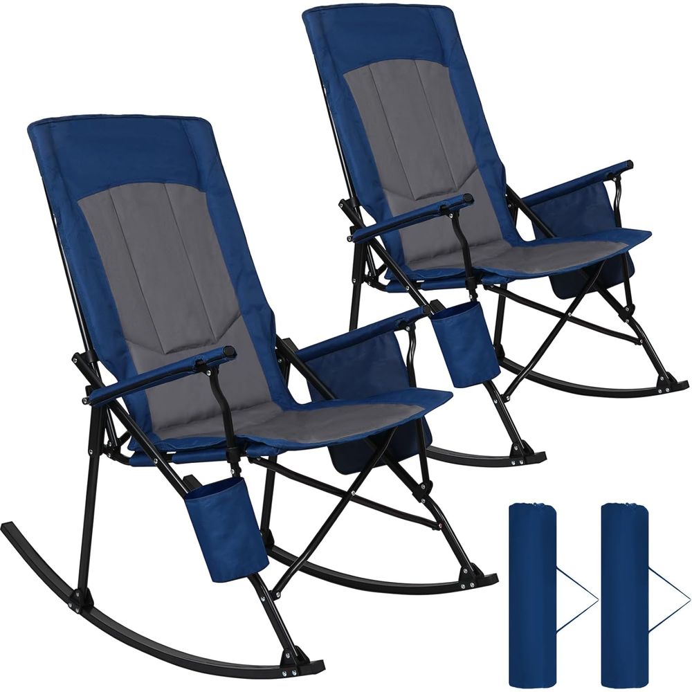 Outdoor Camping Rocking Chair - เก้าอี้โยกพกพาแบบพับได้ 2 ตัว พร้อมที่วางแขนแข็งแรง ทนทาน รองรับน้ำหนักได้