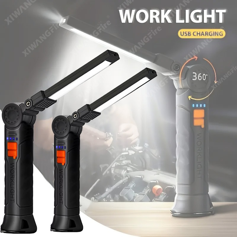 Outdoor Camping Decor - ไฟฉาย LED แบบชาร์จไฟได้พร้อมแม่เหล็กและตะขอ, กันน้ำสำหรับงานรักษาความปลอดภัยในสถานที่ทำงาน ทำงานกลางคืน ตั้งแคมป์กลางแจ้ง