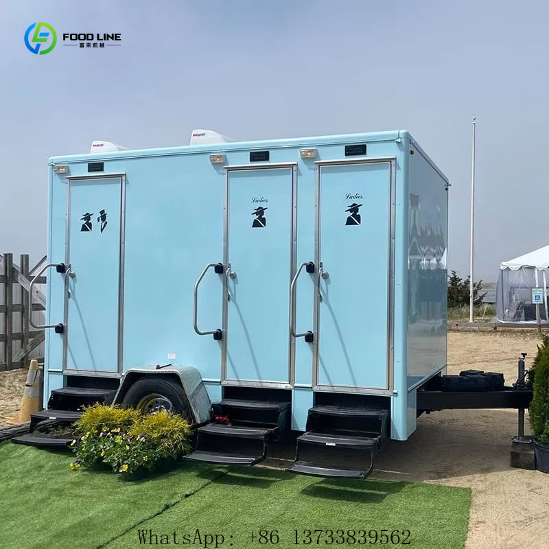 Outdoor Camping Events 2026 - รถพ่วงห้องน้ำเคลื่อนที่สุดหรูแบบกำหนดเองได้ สีขาว ทำจากไฟเบอร์กลาส 3 สถานี 2026