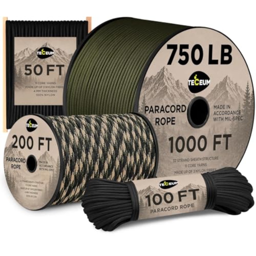 Outdoor Camping Essential Gear - เชือกพาราคอร์ดทางยุทธวิธีสำหรับการเอาชีวิตรอดและอุปกรณ์ตั้งแคมป์ วัสดุไนลอน ขนาดเส้นผ่านศูนย์กลาง 5/32 4 มม.