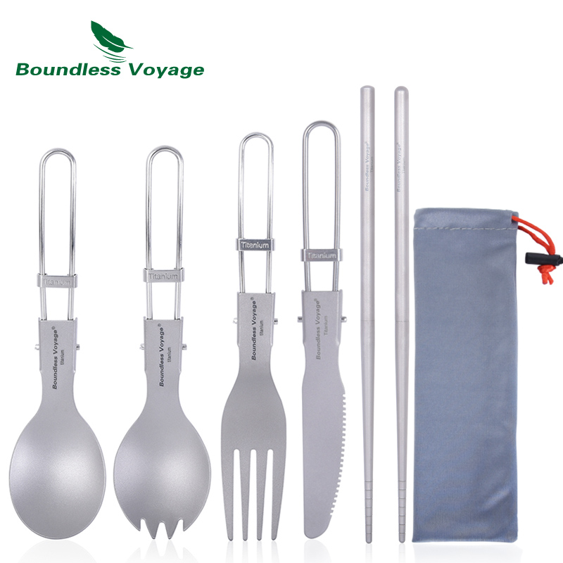Outdoor Camping Dining Set - Boundless Voyage Titanium Camping ช้อนส้อมพับช้อน Spork