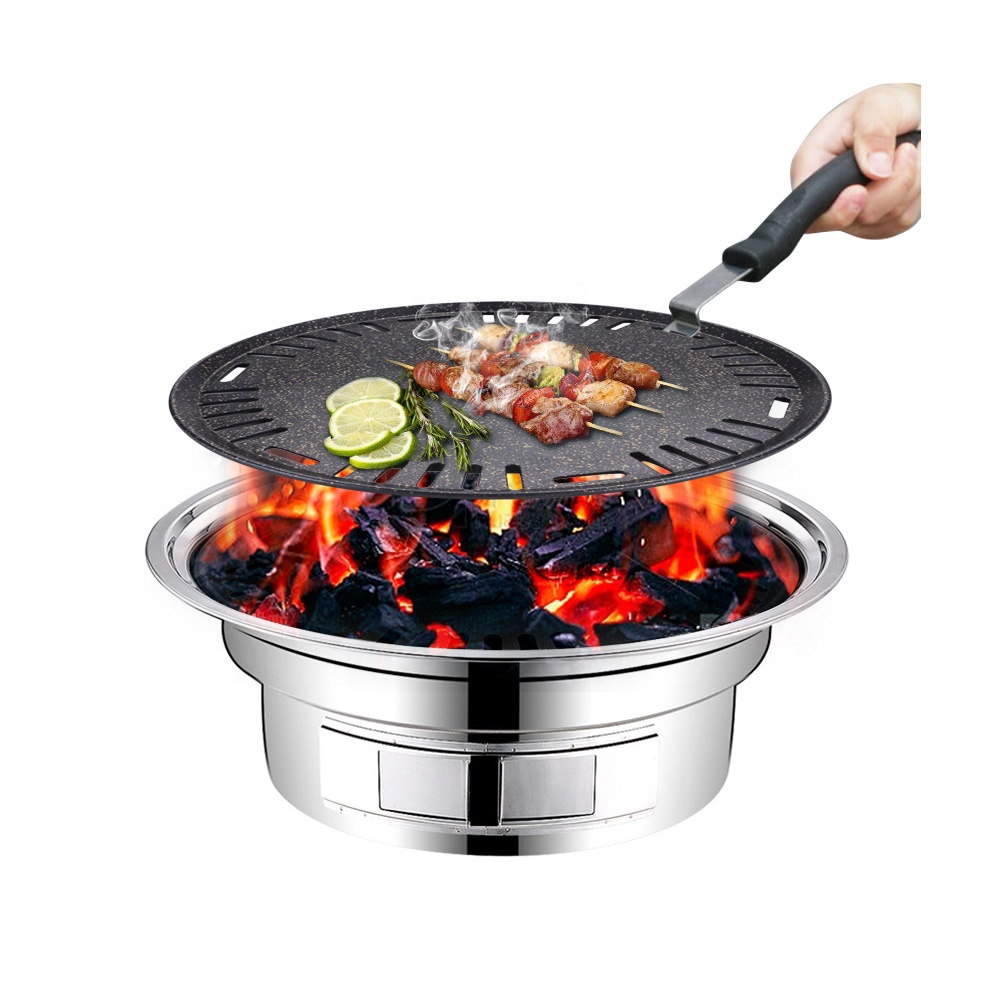 Outdoor Camping Korea - กระทะบาร์บีคิวทรงกลมอลูมิเนียมแบบไม่ติดกระทะ สำหรับตั้งโต๊ะ ปิ้งย่างแบบพกพา สำหรับตั้งแคมป์กลางแจ้ง แบบเกาหลี ขนาด
