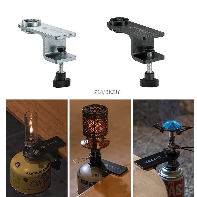Outdoor Camping Outlet - อุปกรณ์เสริมสำหรับตั้งแคมป์ คลิปหนีบติดตั้งบนโต๊ะ ใช้กับเตาแก๊สแบบแบน หัวเตาให้ความร้อน คลิปยึดติดโต๊ะ Campingmoon