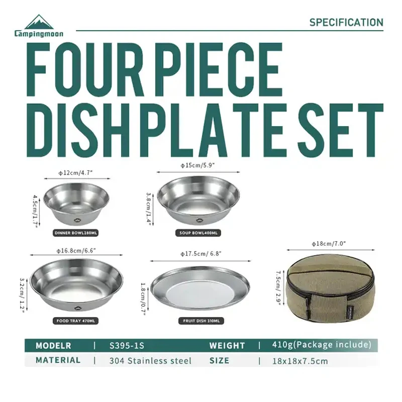 Outdoor Camping Korea - ชุดจานชามสแตนเลส 304 8 ชิ้น CAMPINGMOON S395-1S