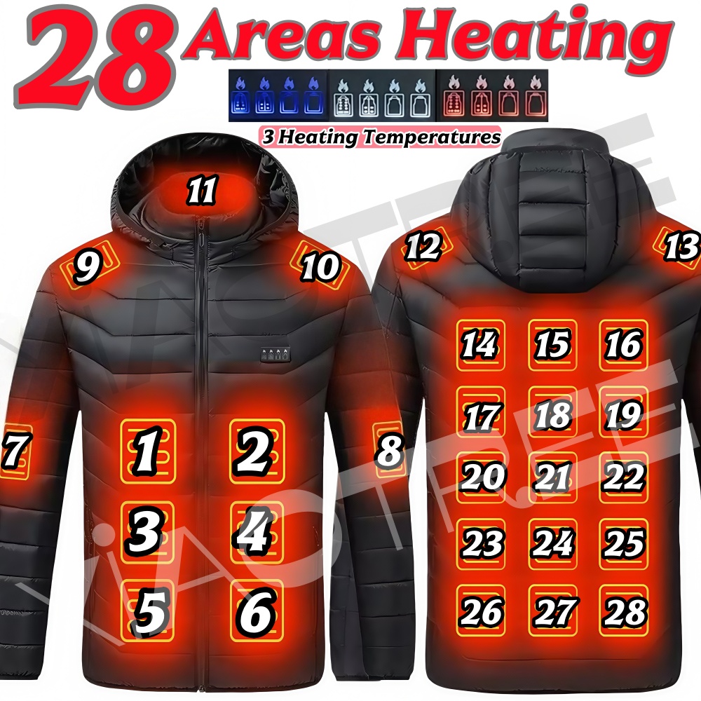 Camping Outdoor Clothing - เสื้อแจ็คเก็ตทำความร้อนสำหรับผู้ชายและผู้หญิง 28 จุดให้ความร้อน แจ็คเก็ตทำความร้อนด้วย USB สำหรับฤดูหนาว