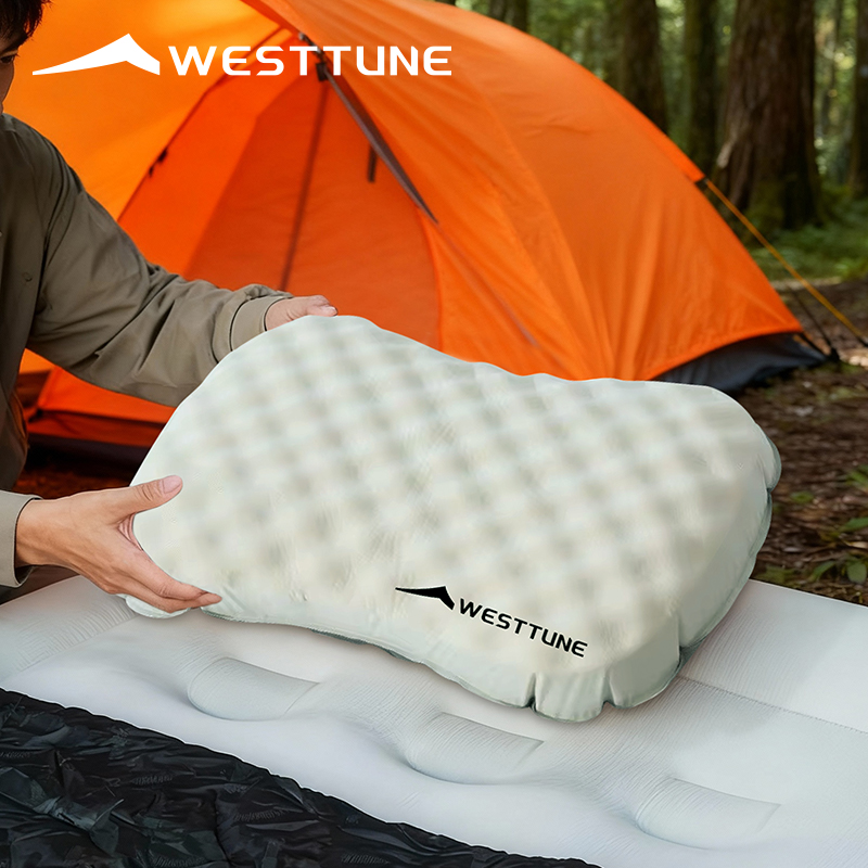 Camp Pillow Compressible - หมอนเป่าลมสำหรับตั้งแคมป์ WESTTUNE แบบพกพา บีบอัดได้ พับเก็บได้ หมอนน้ำแข็งเนื้อสัมผัสเรียบลื่น