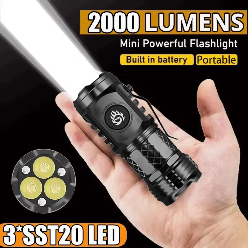 Outdoor Camping Decor - ไฟฉายยุทธวิธีพลังสูง 3LED ขนาดเล็ก พวงกุญแจแบบพกพา ชาร์จ USB