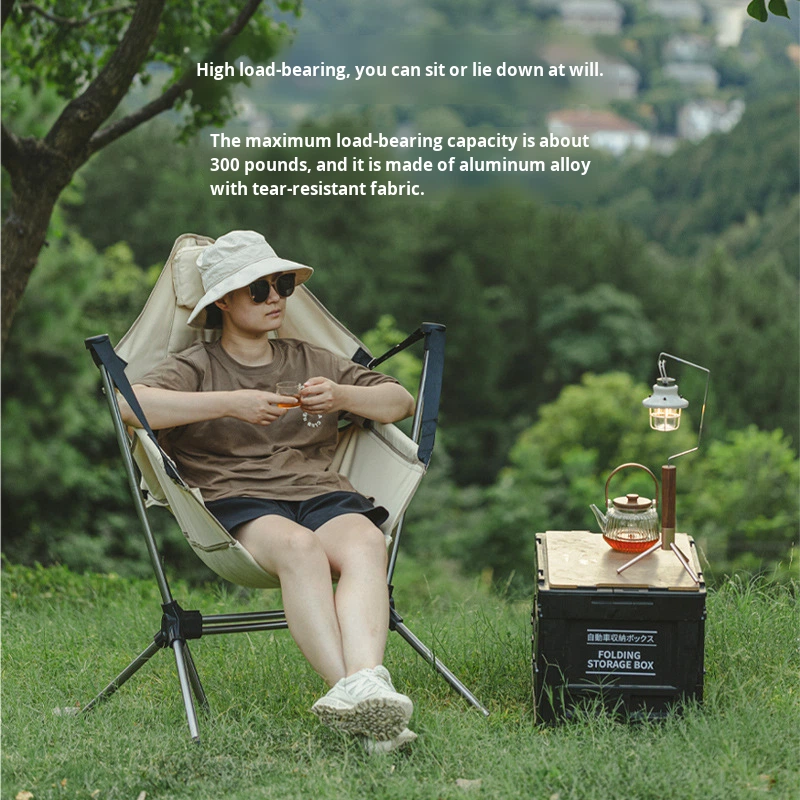 Outdoor Camping Rocking Chair - เก้าอี้โยก/แกว่งพับได้สำหรับตั้งแคมป์ พักผ่อน ช่วงพักกลางวัน พกพาสะดวก สำหรับผู้ใหญ่ ใช้ตกปลา