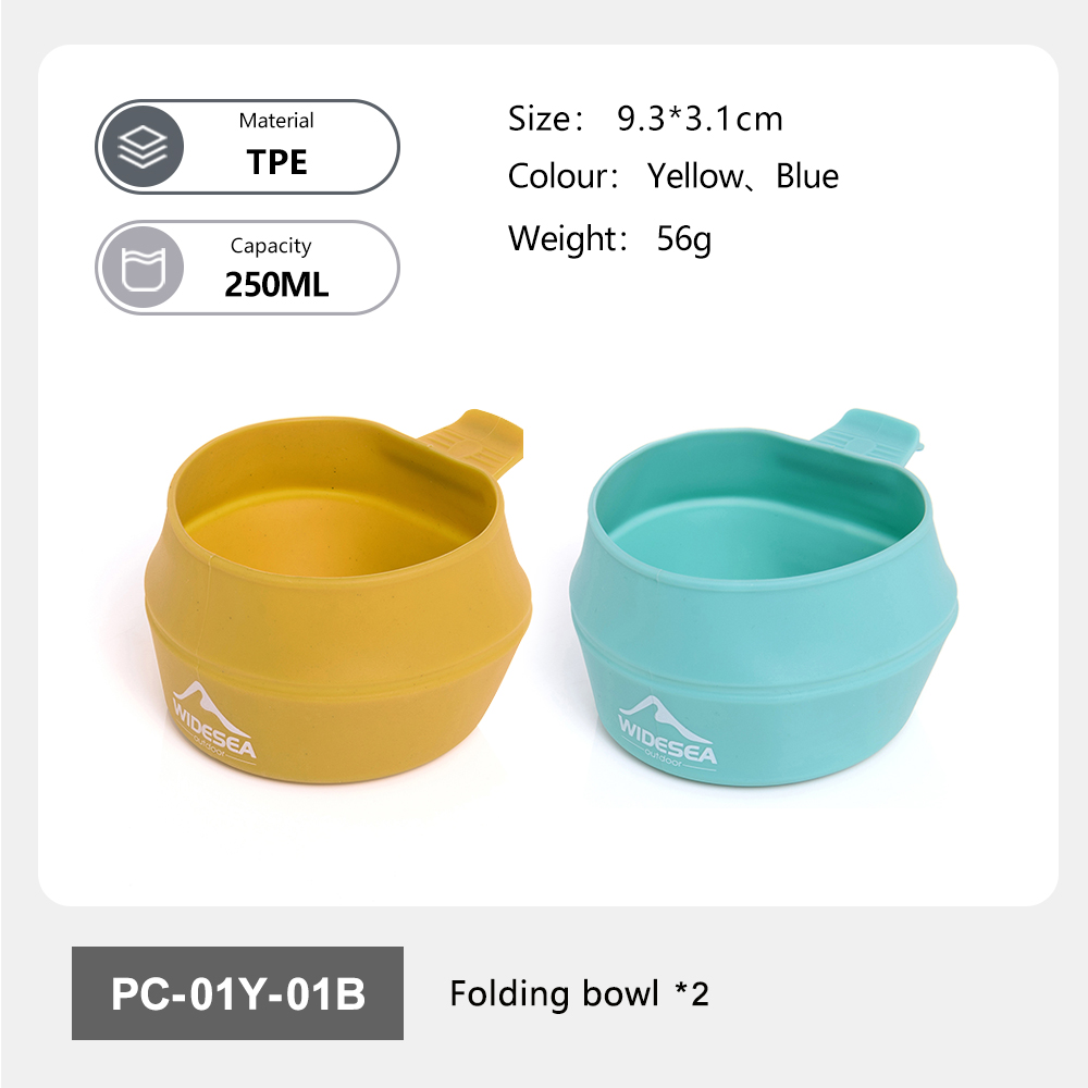 Outdoor Camping Dining Set - Widesea Camping 250ml พับถ้วยบนโต๊ะอาหารเครื่องครัวแบบพกพากลางแจ้งกระเป๋าชามแก้วท่องเที่ยวเดินป่า Backpacking TPE