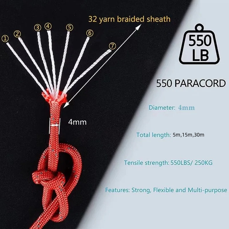 Paracord สะท้อนแสง 550 ทหาร 7  - Outdoor Camping Extension Cord บทวิจารณ์และราคา