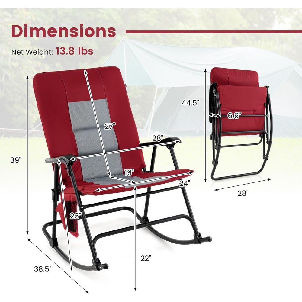เก้าอี้โยกกลางแจ้งแบบมีเบาะขนา - Outdoor Camping Rocking Chair บทวิจารณ์และราคา