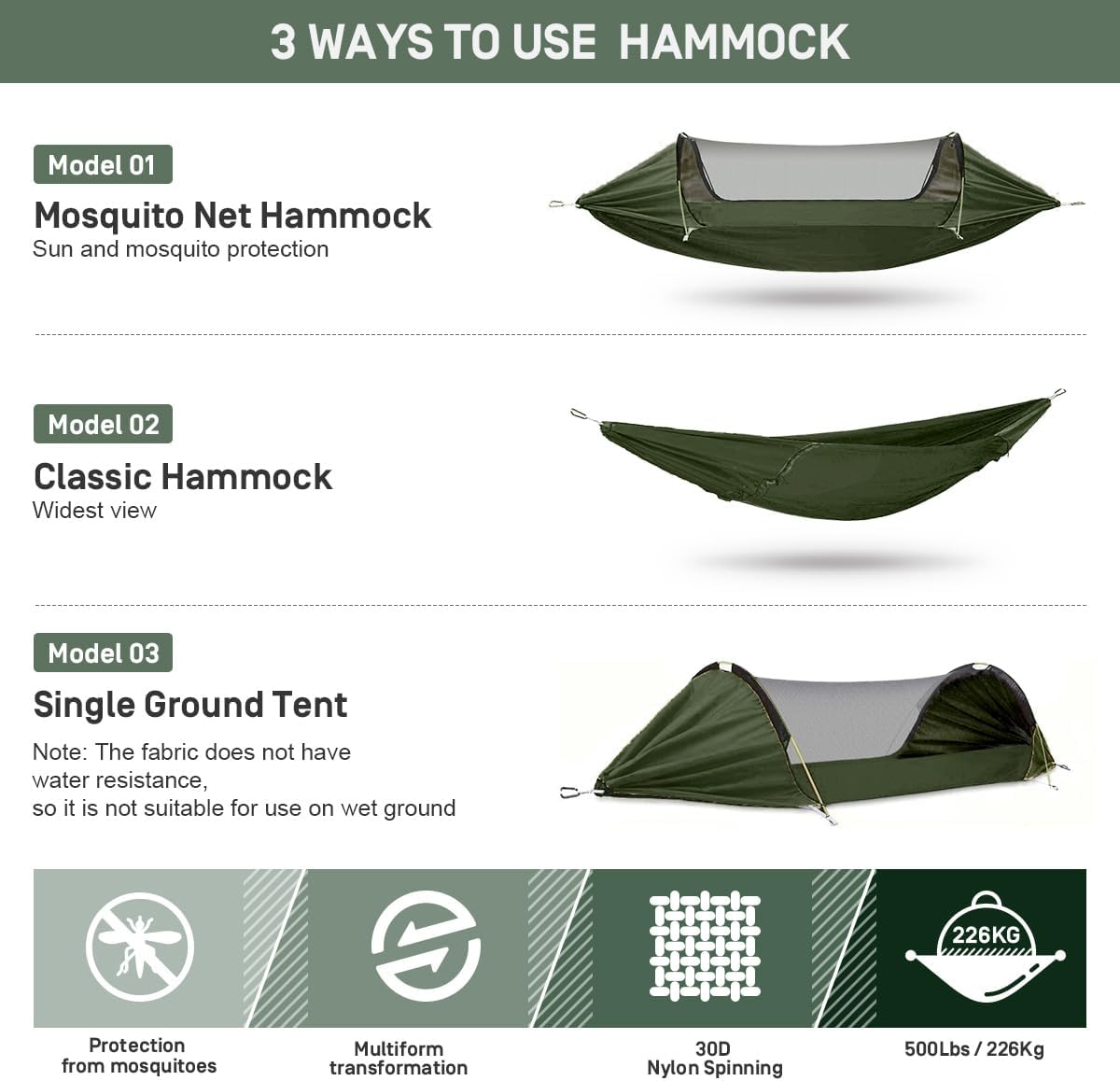 เปลญวนสำหรับตั้งแคมป์ 3-in-1 พ - Camping Hammock บทวิจารณ์และราคา